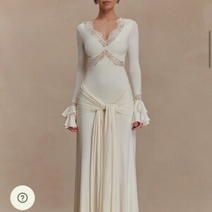 Meshki Electra Cream Long Sleeve Dress with Lace Details Size Small